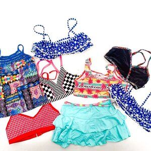 Cat & Jack Girls Bathing Suit Bikini Swimsuit Swim Skirt Tops Bundle Medium 7-8